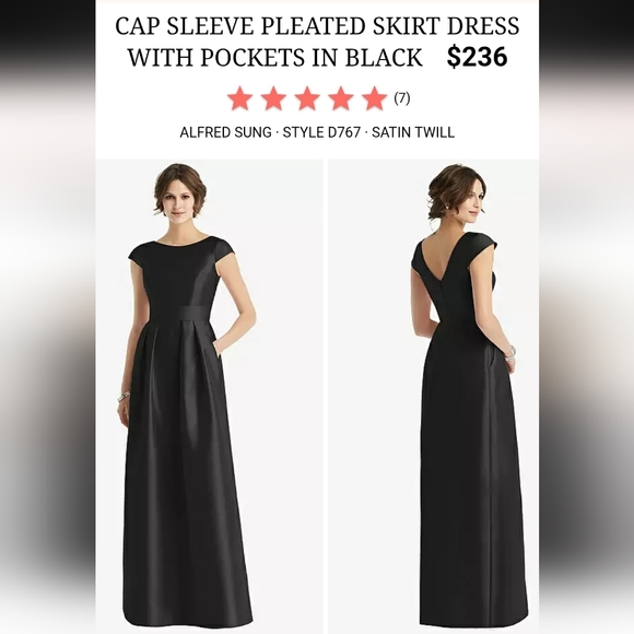 NWT Alfred Sung Cap Sleeve Pleated Skirt Dress Pockets Black Maxi Dress Size 2 - Picture 13 of 13